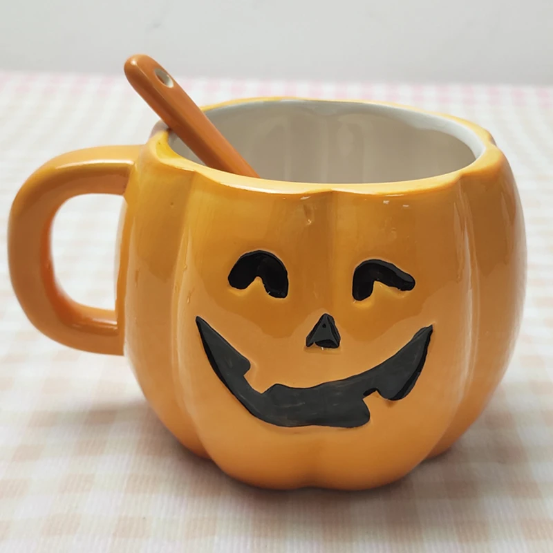 Hand-Painted Underglaze Ceramic Halloween Pumpkin Mug Coffee Cup Cereal Mug Ceramic Mug