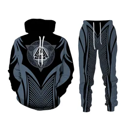 Pull à capuche imprimé Viking en 3D pour homme, ensemble de vêtements de sport, survêtement à manches longues, collection automne et hiver 