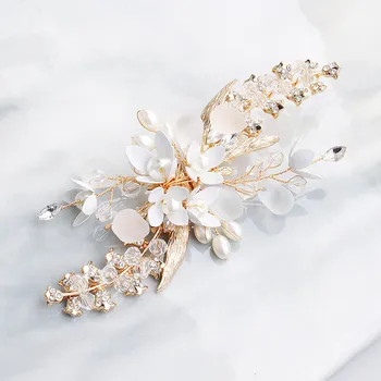 

ACRDDK Luxury Women Gold Flower Crystal Hair Clip Bridal Shiny Rhinestone Bridal Wedding Hair Jewelry Accessories SL