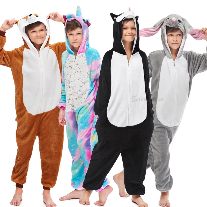 Kigurumi/пижамы с пандой Детская Пижама единорогом для девочек пижамы кроликом