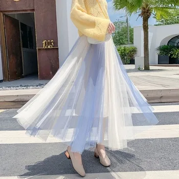 

Tulle Skirt Summer 2020 Women's Clothing New Mesh Lace Skirt A- Line Pleated Print High Waist Casual Harajuku Elegant Streetwear