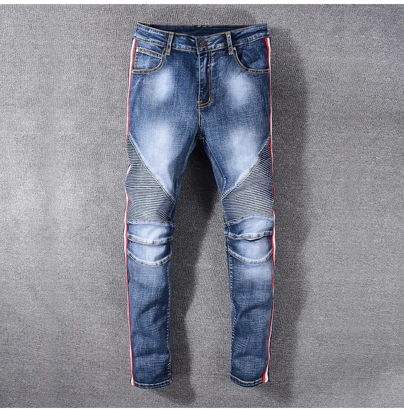 Sokotoo мужские линии флага Лоскутные байкерские джинсы для мотоциклистов Slim fit Синие Стрейчевые джинсовые брюки