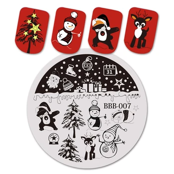 

BEAUTYBIGBANG Round Festival Nail Art Stamping Plate Christmas New Year Celebration Nail Art Image Template