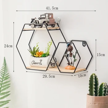 

Wall Hanging Shelf Rack Convenient Iron Geometric Storage Holder for Living Room LAD-sale