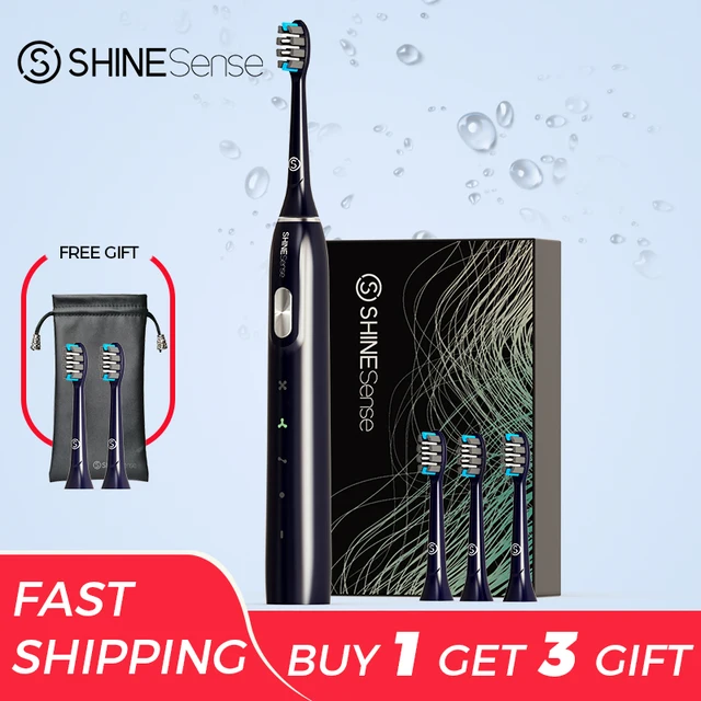 ShineSense Electric Sonic Toothbrush STB800 USB Rechargeable Adult Waterproof Electronic Tooth 8 Brushes Replacement Heads BE 4xHD