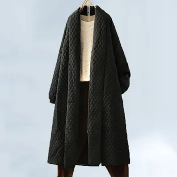 

2019 New Plus Size Black Windbreaker Women Temperament Solid Color Long-sleeved Long Trench Coat For Women Winter Cotton Coat