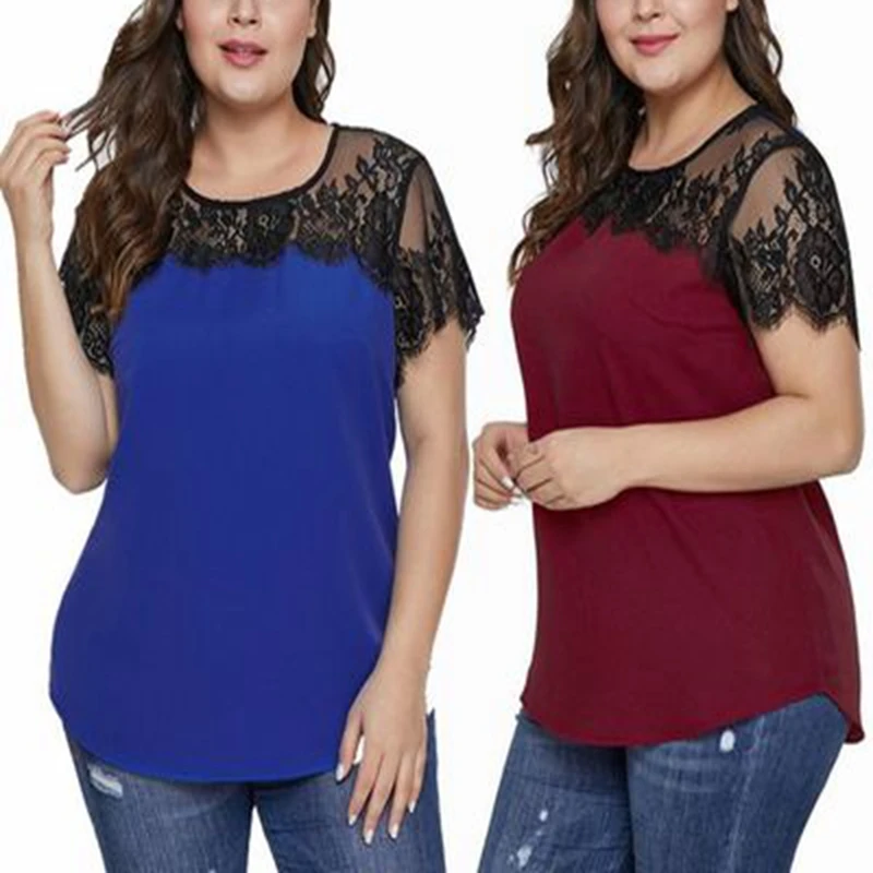 Летняя футболка большого размера 5XL 6XL 7XL 8XL 9XL с короткими рукавами женская кружевная модная футболка с круглым вырезом и короткими рукавами, обхват груди 140 см