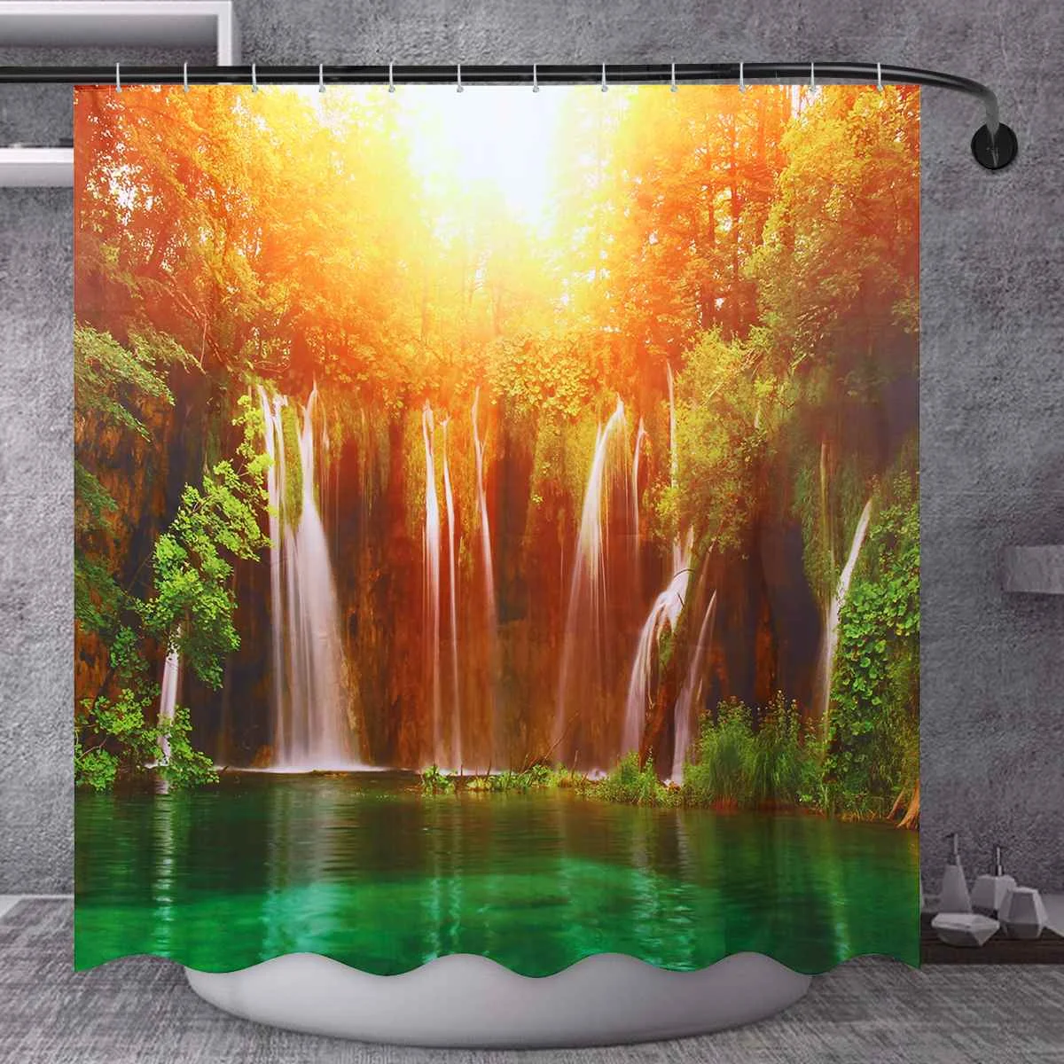 04 Shower Curtain 3D водопад пейзаж водонепроницаемый ванная душевая занавеска ковер набор Солнечный свет полиэстер занавеска для ванной Нескользящая Крышка для туалета коврик для ванной - Цвет: 04 Shower Curtain
