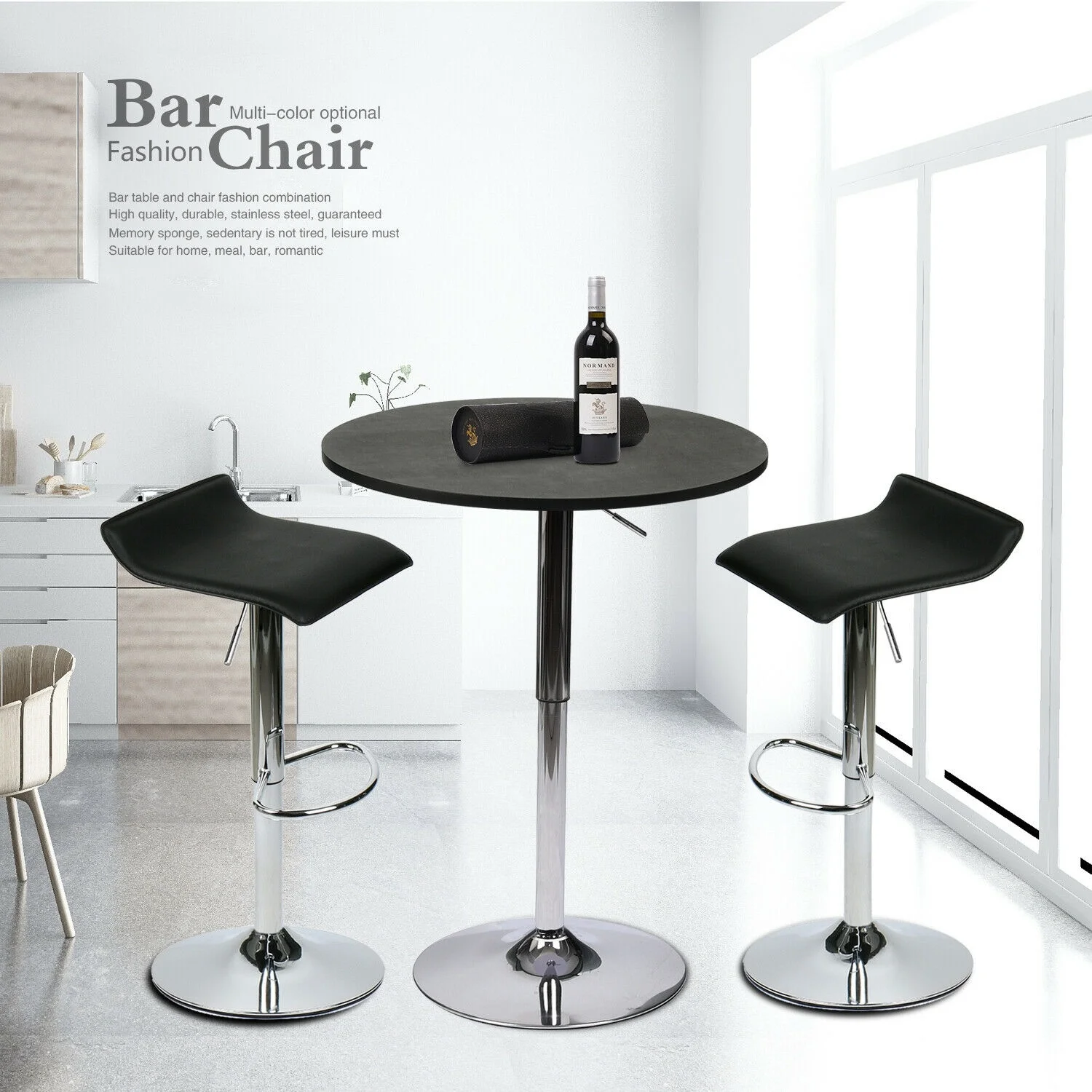 

3 Piece Bar Table Stools Set Counter Adjustable Swivel Kitchen Dining Furniture