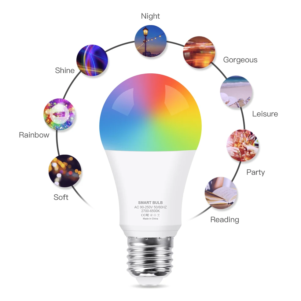 COOLO Tuya 15W 18W WiFi 스마트 전구 E27 RGB LED 램프 지능형 디밍이 가능한 따뜻한 흰색 램프 Google 홈 Alexa 음성 제어