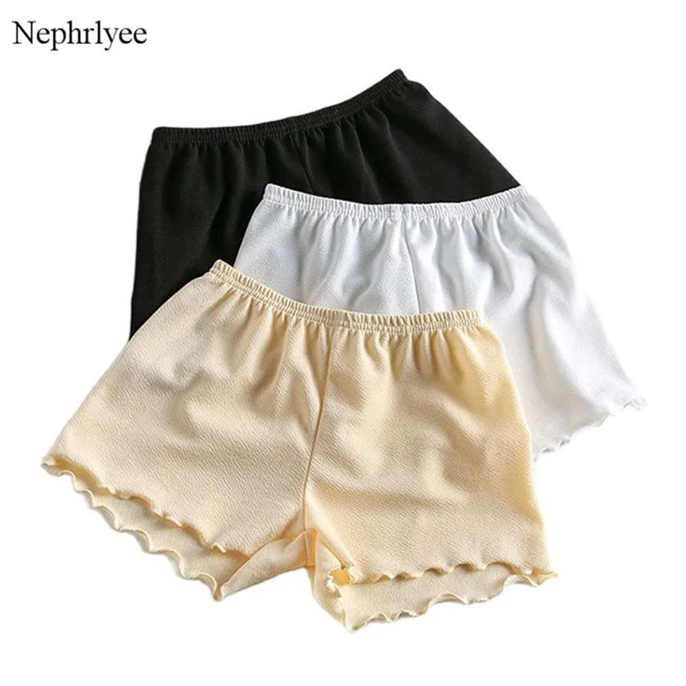 2021 New Women Summer Safety Pants Soft Seamless Stretchy Underpants Solid Color Ruffled Agaric