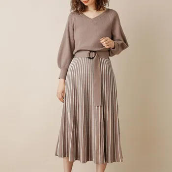 

Autumn Women Dress 2020 Korean Japanese Style Harajuk Dresses Fall Knit Office Ladies A- Line Sweater Dresses Plain Color
