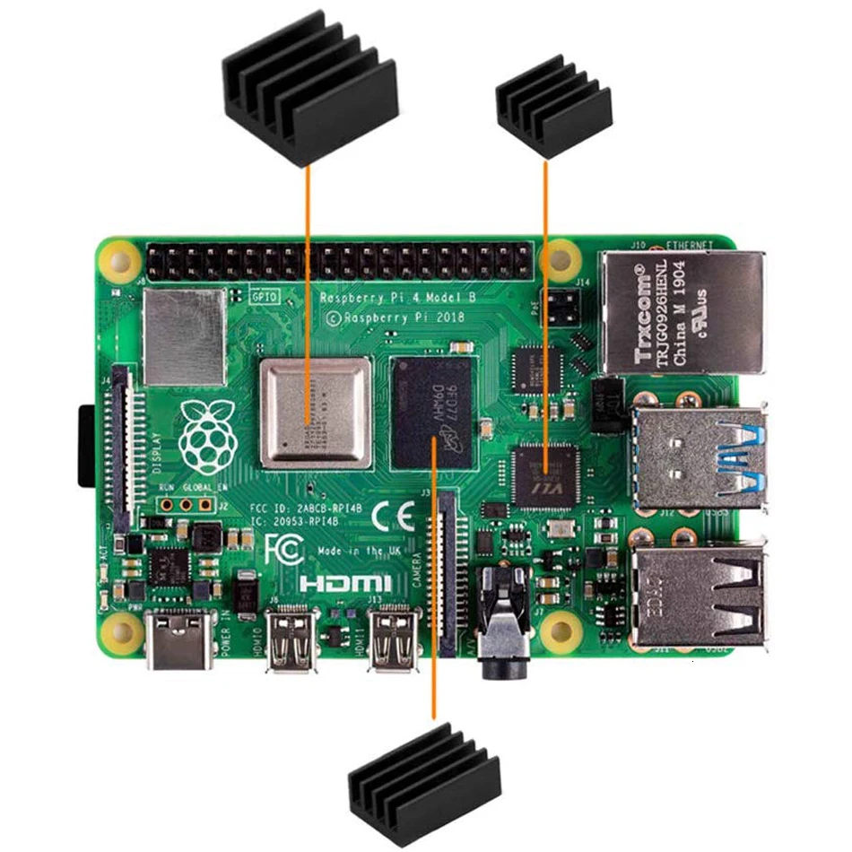 Raspberry Pi 4 вентилятор, Raspberry Pi 4 Размер радиатора комплект охлаждения с 8810 Теплопроводящая клейкая лента для Pi 4 Модель B/Pi 4B