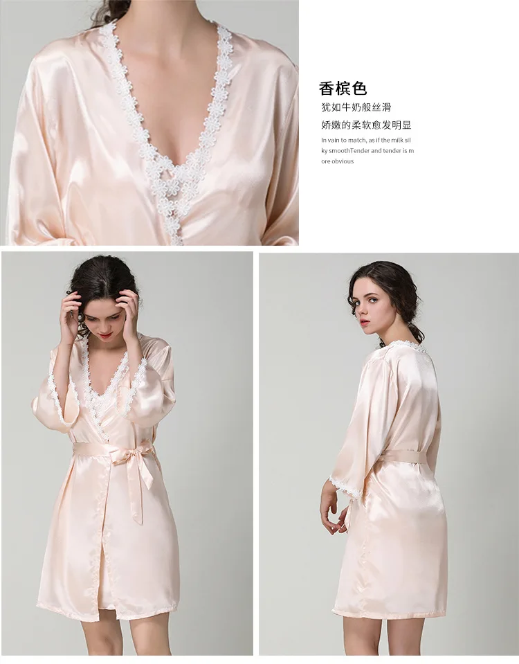 Roupa de Noite Sexy para Mulheres dos Vestidos de Noite do Cetim do Vestido de Noite para Mulheres do Pijamas e Lingerie Noite para Mulheres Pijamas e Lingerie Peignoir Conjunto Robe de do 14 Pijamas e Moda Íntima