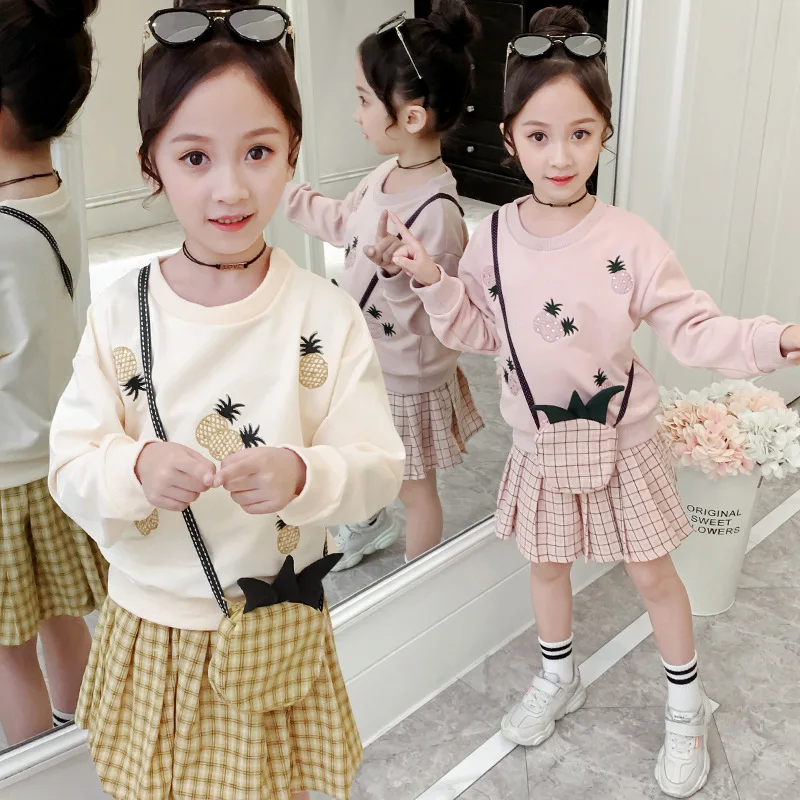 

Girls Long-sleeve Suit Autumn 2019 New Style Children Cute Fashion Short Skirt Two-Piece Set Spring And Autumn Little Girl Cloth