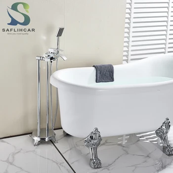 

Chrome Floor Bathroom Faucet ABS Black Shower Head Polished Bathtub Shower Faucet