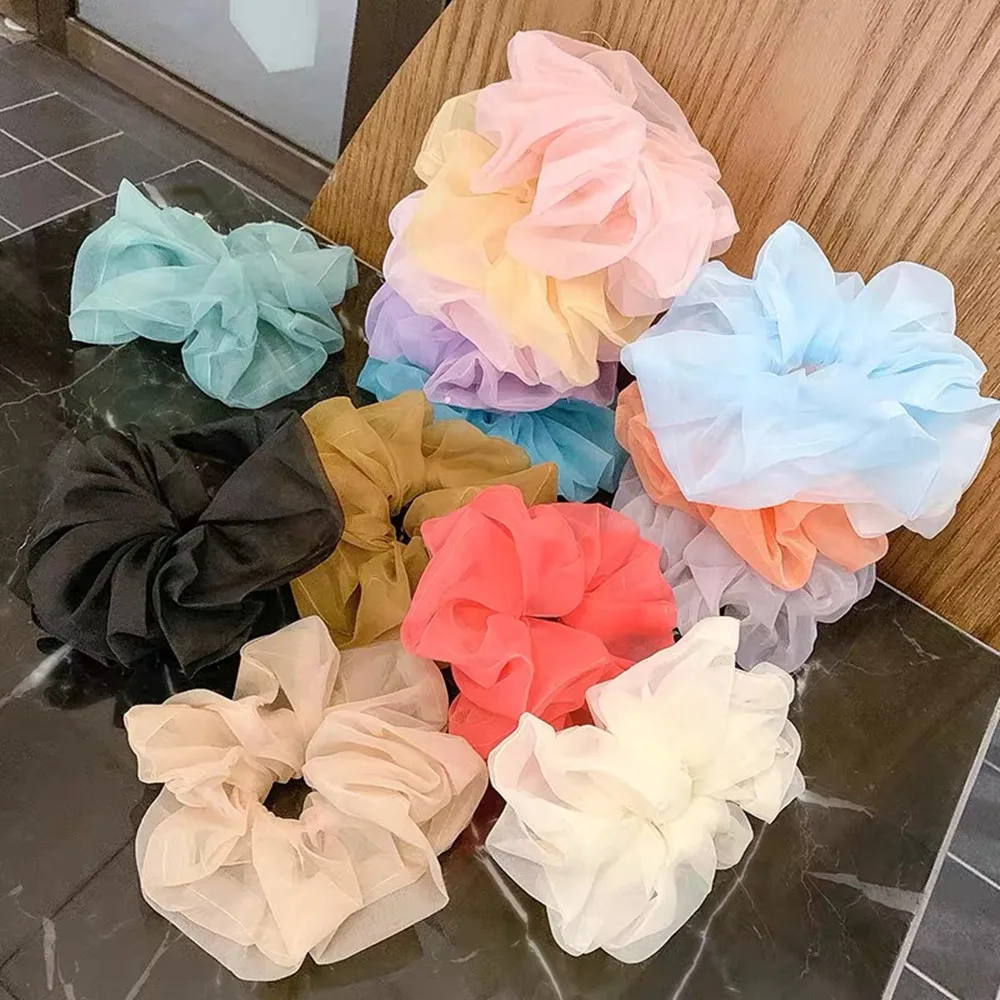 

ins organza tulle oversized hair tie Hair Scrunchies fairy chiffon bright silk yarn hair rope Ponytail Holder Hair Accessories