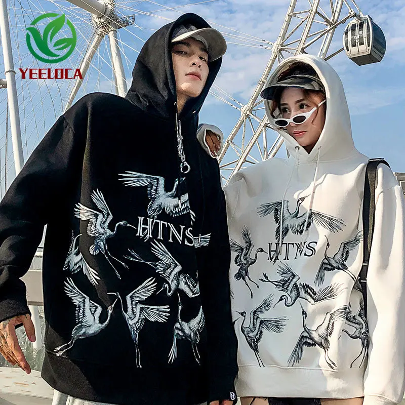2019 осень зима Эскиз китайский стиль кран Толстовка негабаритный хлопок Harajuku