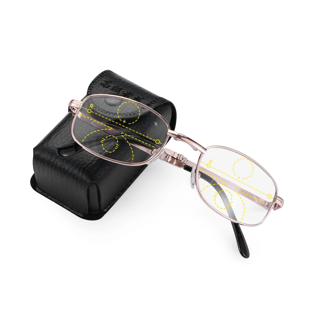 Новые Унисекс Складные Металлические очки для чтения прогрессивные многофокусные линзы очки при дальнозоркости очки чехол+ 1,00~+ 4,00 градусов