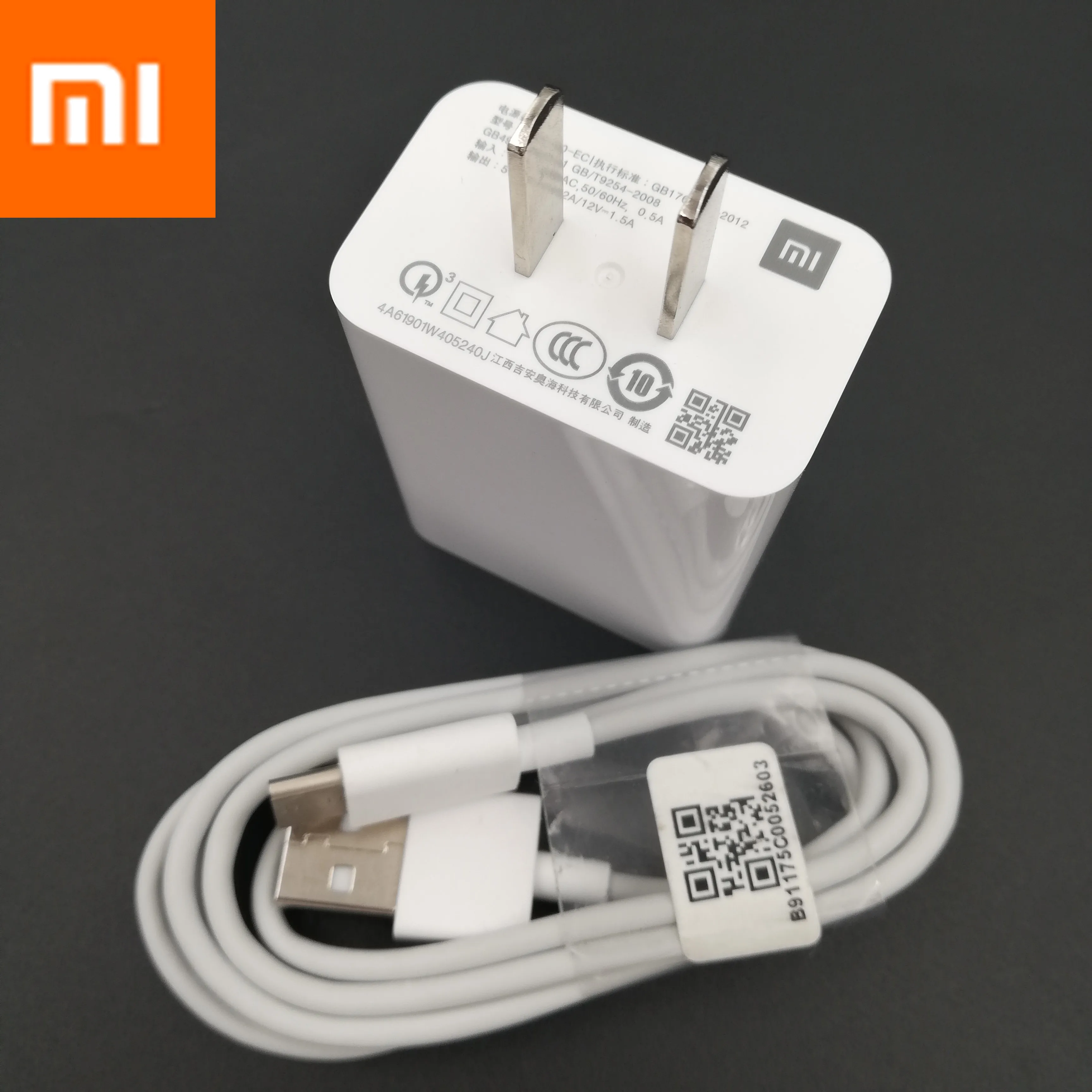 QC3.0 Original xiaomi Mi9 SE fast wall charger 18W fast charger adapter 100cm USB 3.1 data cable for MI 9 SE 8 6 mix 2 2S 3