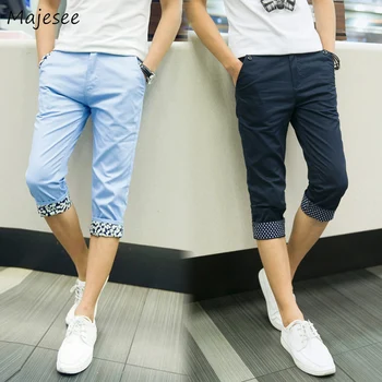 

Casual Shorts Men Dots Knee Length Summer Harajuku Korean Style Mens Simple All-match Korean Style Pockets Breathable Male Chic