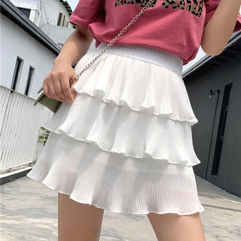 

Women Skirt Polka Dot Cake Skirt Female Summer Lotus Leaf Chiffon Pleated A- Line Mini Skirt Plus Size