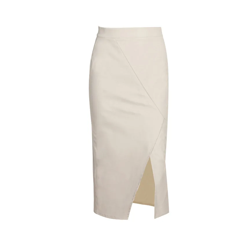 Элегантная Офисная Женская юбка-карандаш, однотонная бежевая юбка с разрезом и высокой талией, винтажная зимняя женская облегающая длинная юбка, faldas mujer