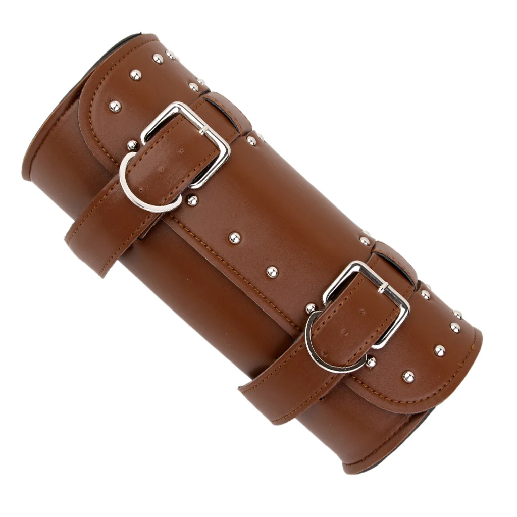 Motorcycle Pannier Saddle Pouch  Leather Luggage Roll Tool Bag Brown