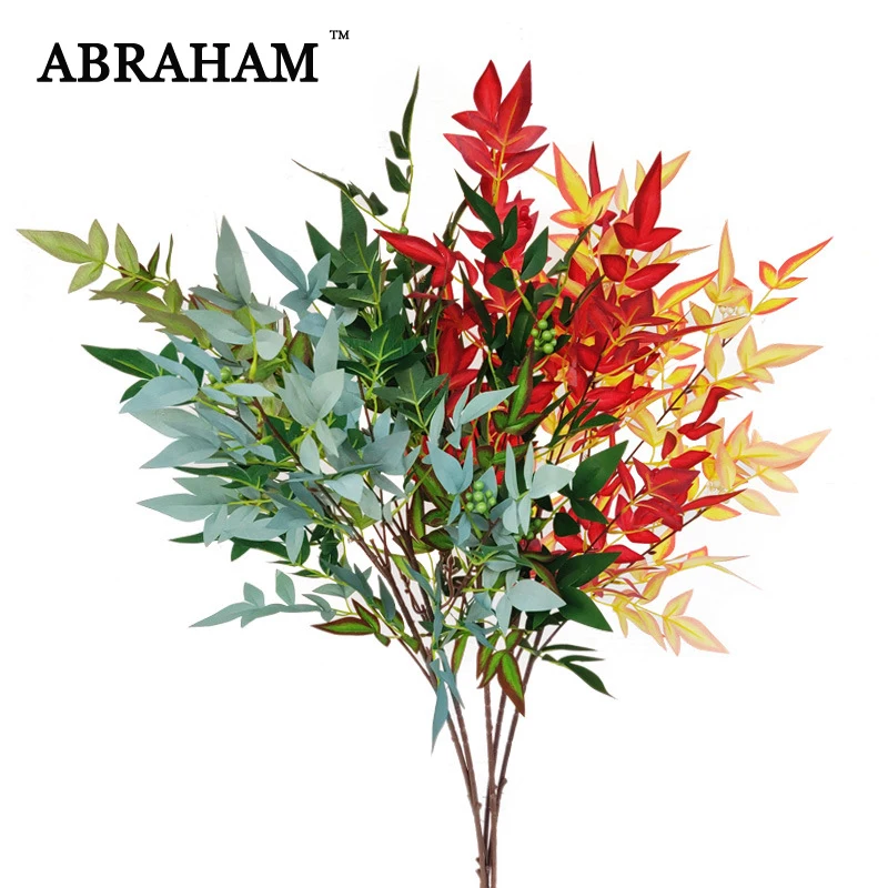 

95cm Faux Bamboo Branch Artificial Tree Leafs Fall Decoration Large Fake Green Plant Silk Leaves for Home Christmas Supplies