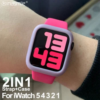 

Pretty silicone Case and strap for iWatch 6 SE 5 4 3 2 1 38MM 40MM band Strap Accessories Bracelet for Apple Watch 5 4 42MM 44MM