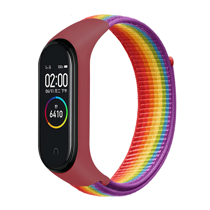 Rainbow Сменный нейлоновый ремешок на липучке для xiaomi mi band 4, браслет NFC, умные часы xiaomi mi band 3, цветной ремешок, браслет против потери - Цвет ремешка: Rainbow