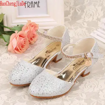 

fashion Big girl Leather Shoes summer Exquisite simplicity Sandals 2020 New Children Shoes High Heels Princess Sandals For Girls