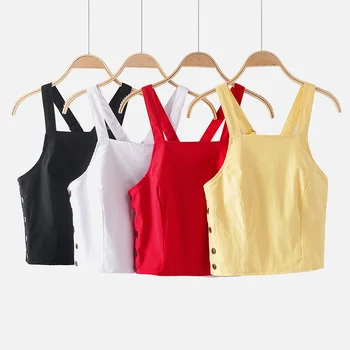 

Women's Cotton Tank Top Casual Slim Fit Black White Female Camis And Tanks 2019 Summer Solid Ladies Crop Tops Camisole Clothes