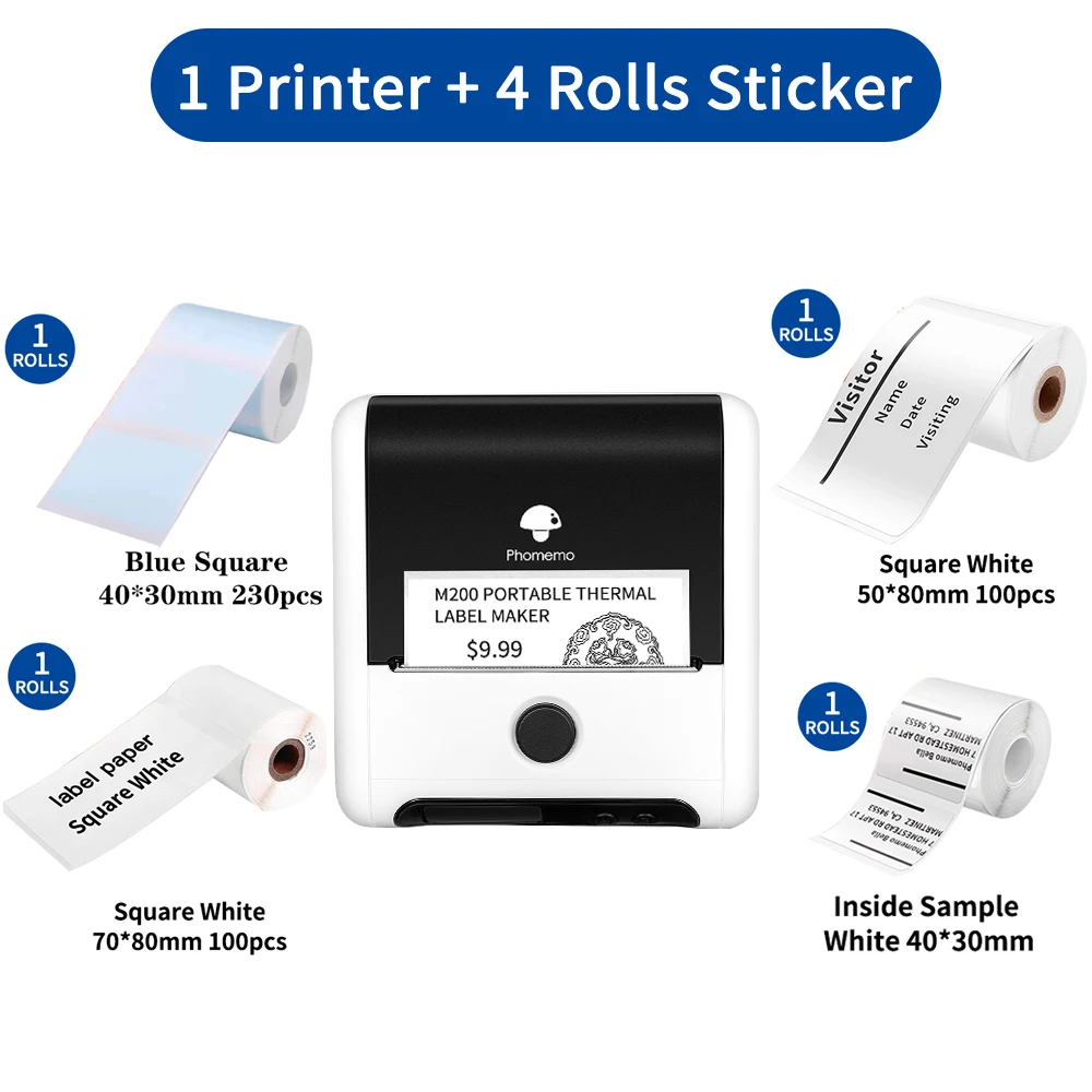 mini printer for laptop Phomemo Thermal Label Maker M200 Photo Big Sticker Printer Commercial Label QR Code,Barcode Labeler Machine Paper width:20-75mm small portable printers for travel Printers