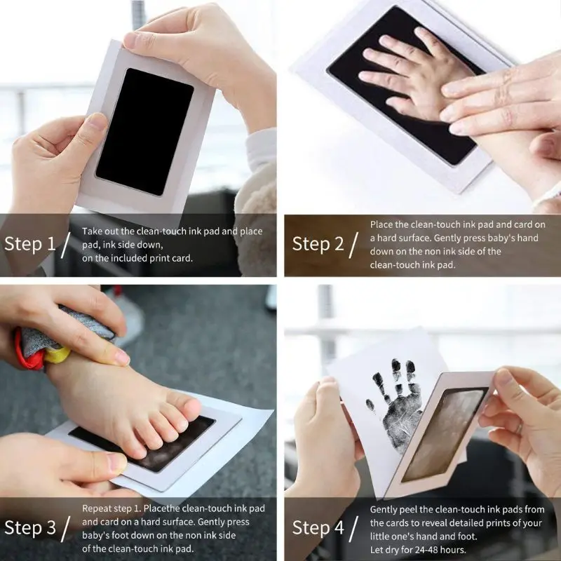 Baby Footprint Kit Handprint Picture Frame with Safe and Non-Toxic Ink Pad Perfect Newborn Keepsakes Girls Boys Shower Gift