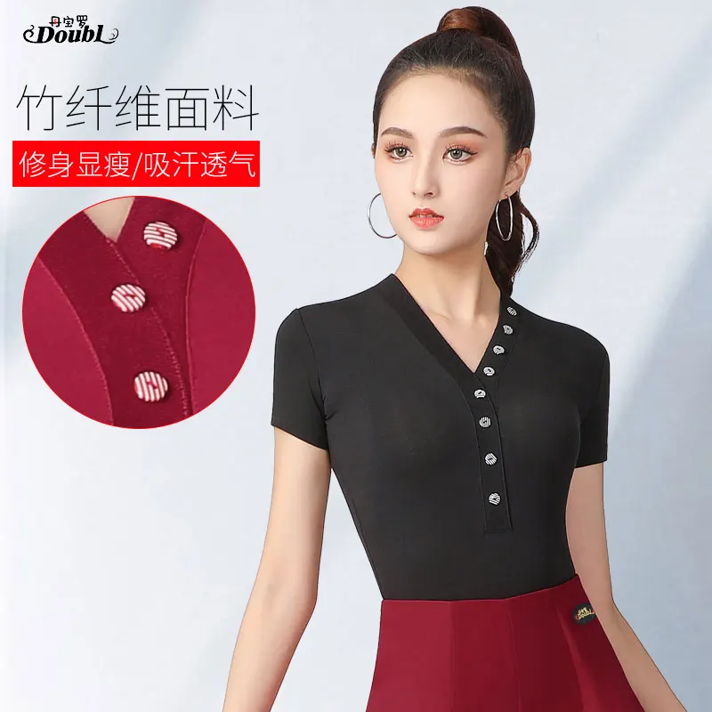 

Latin Practice Clothes Female Professional New Dance Rumba National Standard Dance Practice Clothes Square Dance Shirt Summer