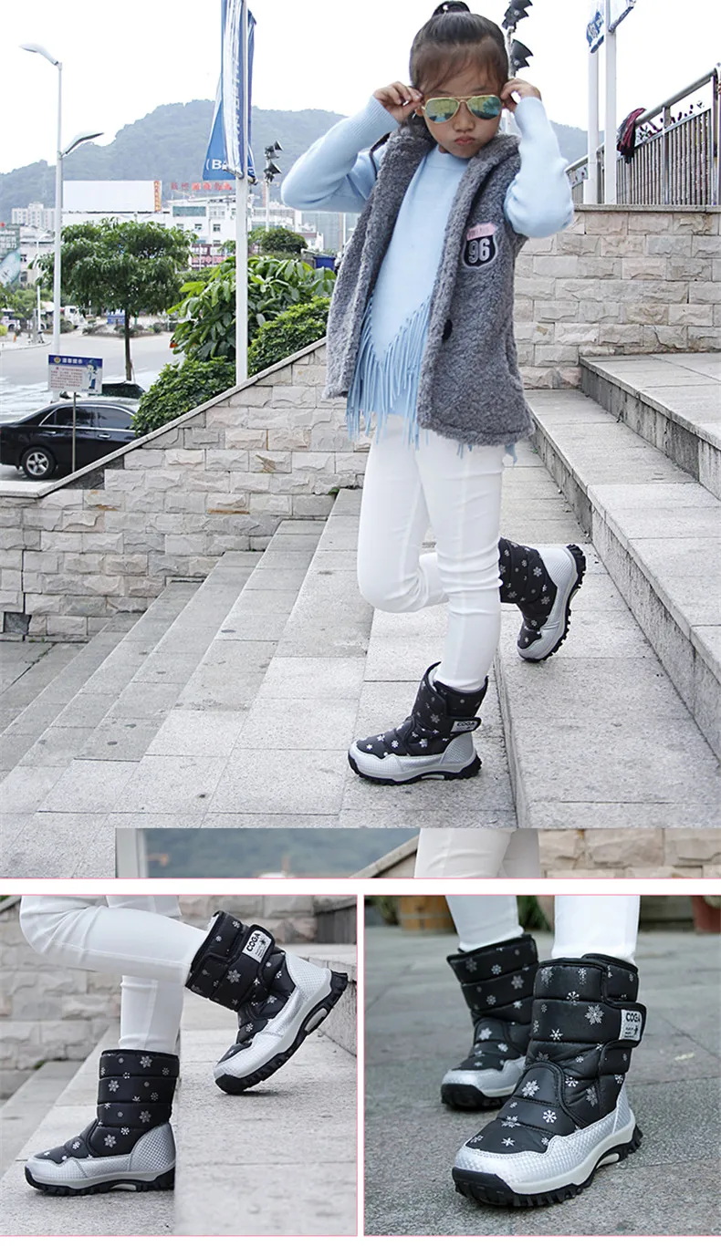 PINSEN 2019 Winter Kids Boots For Girls Boys Snow boots Parent-child shoes warm plush soft bottom Children Shoes Snow For Girls (10)