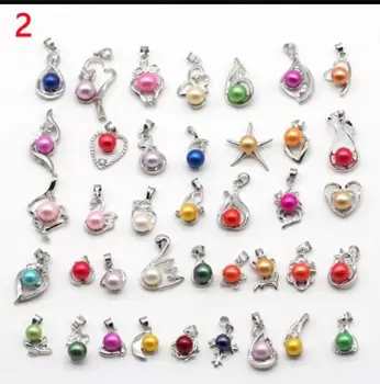 

Sliver pearls pendants with colorful 6-8mm pearl pendant mount setting sliver plated rose gold pendant random mixed 10pcs 30pcs