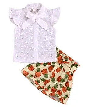 

Sleeveless shirt pineapple pants suit, autumn sleeveless top solid color top, fruit pattern shorts suit