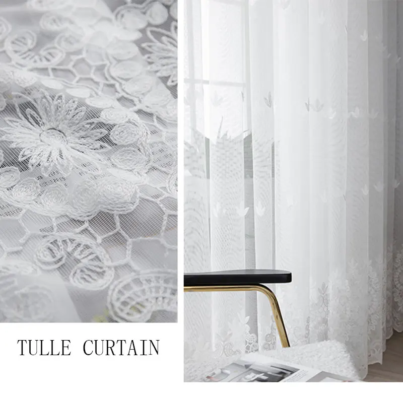 Embroidered Floral White Tulle Window Screen Curtain for Living Room Bedroom Luxury Sheer Voile Curtain Blind Drapes Door Decor - Image 5