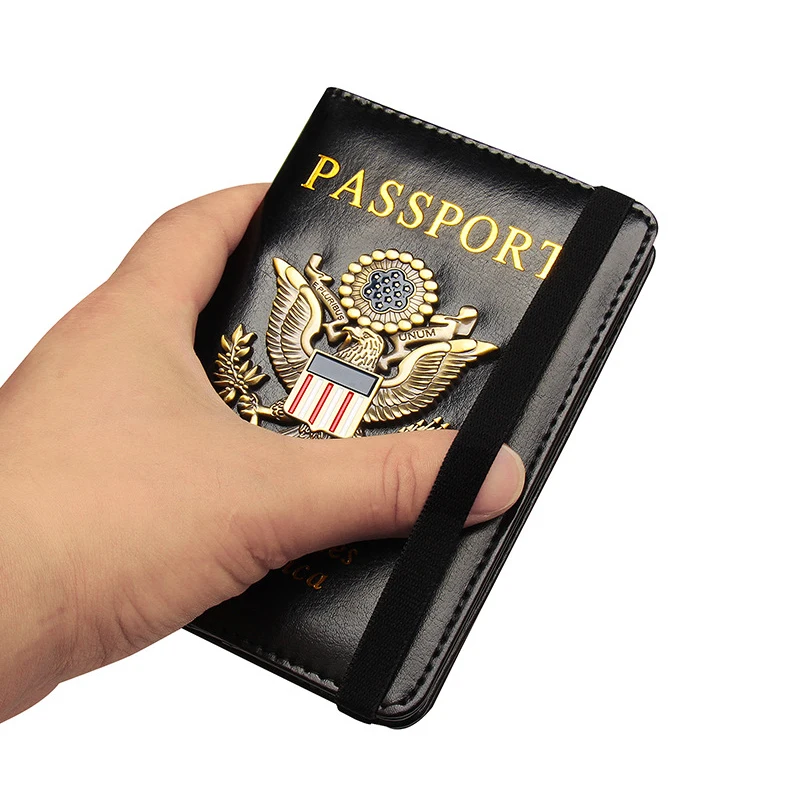 RFID USA America Passport Covers Holder Women Men Business PU Leather ID Bank Card Storage Wallet Purse Case Travel Accessories