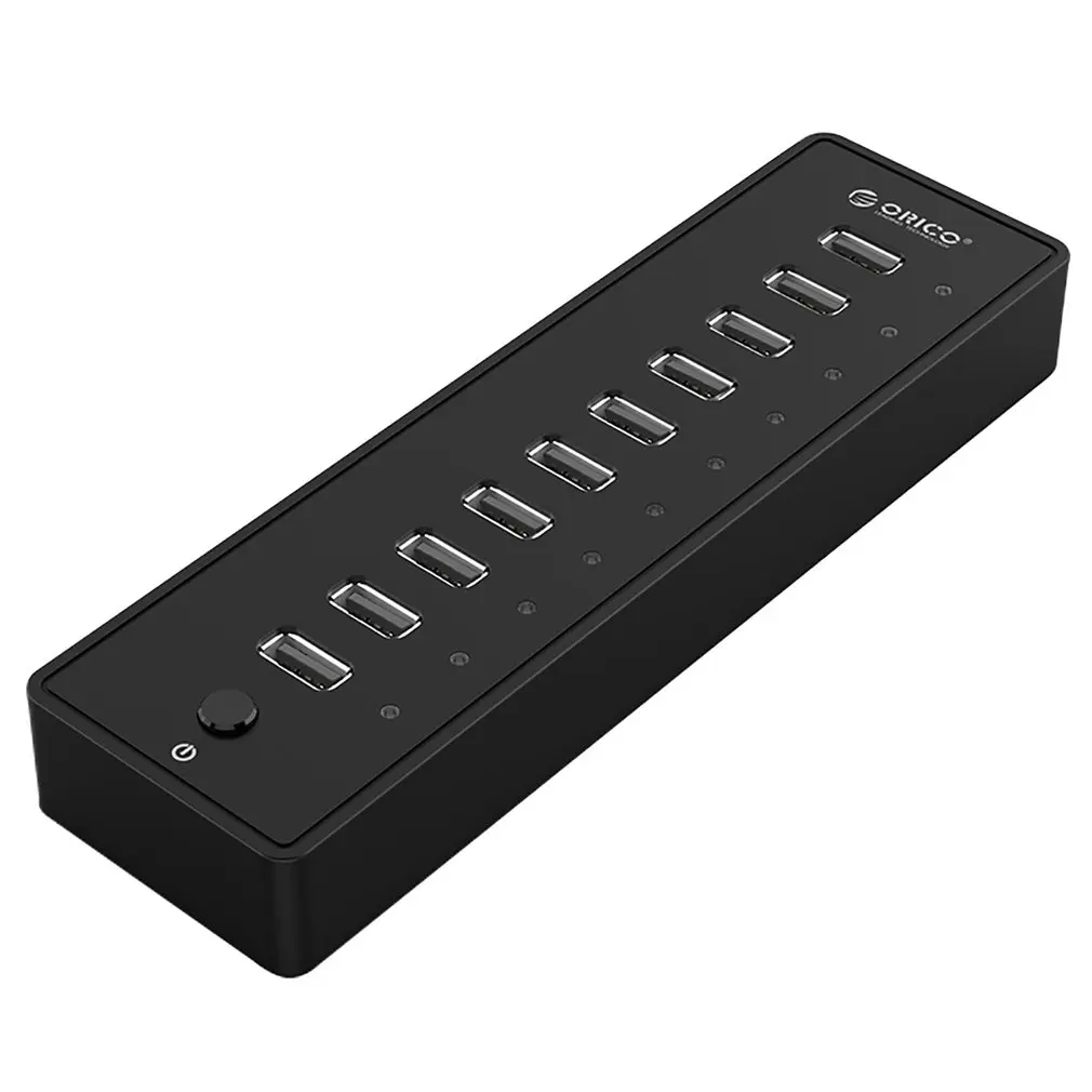 ORICO 10 портов USB 2,0 концентратор 12 в А источник питания огнеупорный ABS для ПК Mac ноутбука черный