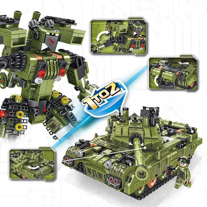 

Pan luo si New Style Change Two Type 99 Main Battle Tank-Transformation Children'S Educational Assembled Building Blocks Toy 621