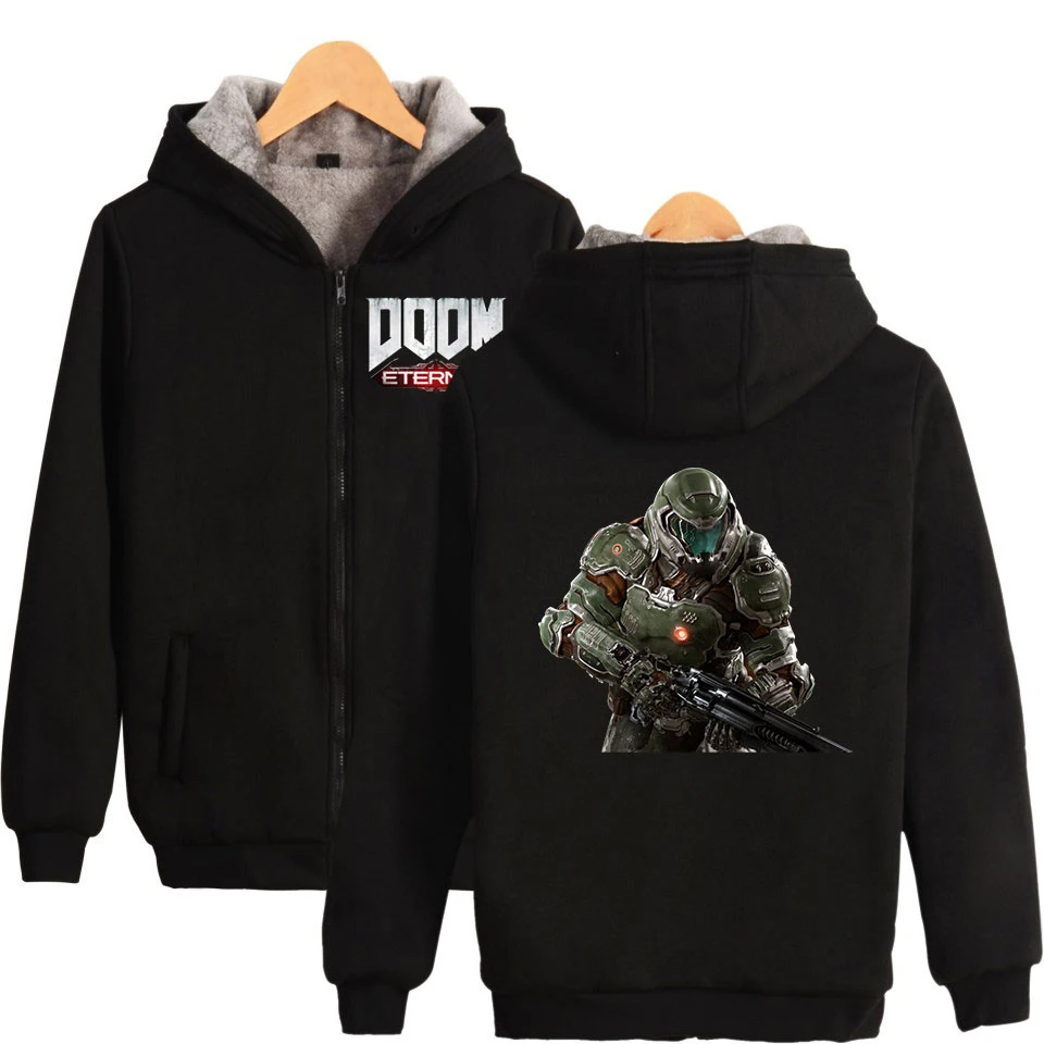 Doom Eternal/плотная толстовка с капюшоном; очень теплое пальто; зимний модный пиджак на молнии; уличная одежда унисекс; большие размеры