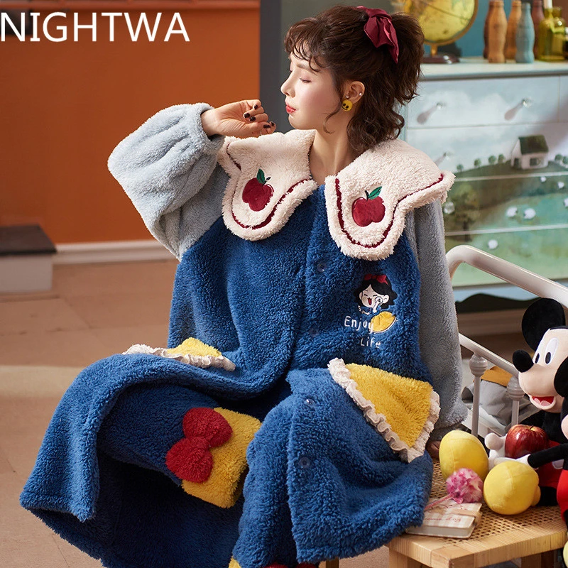 NIGHTWA зимние теплые пижамы Пижамный комплект для женщин Ночная рубашка с длинными