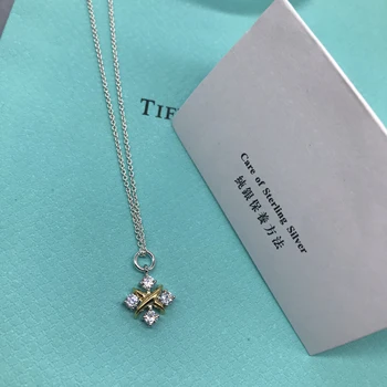 

925 sterling silver rose gold cross stone pendant necklace, romantic style of Japan and South Korea, holiday gift for girlfriend