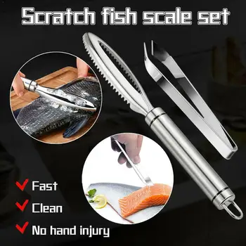 

Stainless Steel Manual Fish Scale Fish Scraper Seafood Tool Tweezers Cleaning Gadgets Kitchen Planer Cleaner Handle Fish wi P4T5