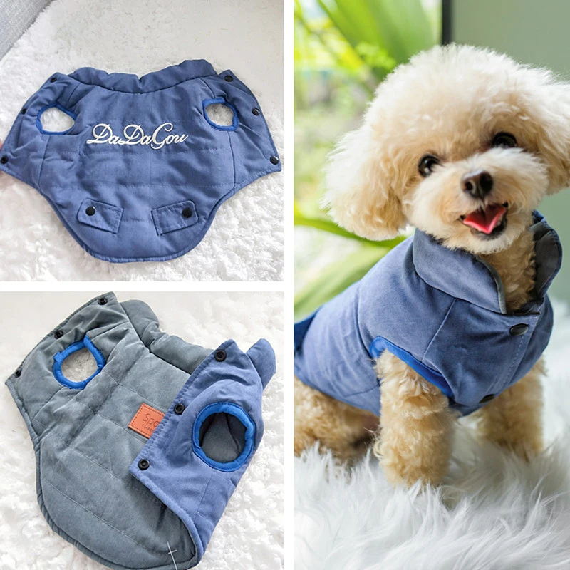 Зимняя куртка Двусторонняя одежда для собак для маленьких собак, одежда для собак, утепленное пальто, собака Костюмы для собак французский одежда для бульдога костюм для животных-Йорке