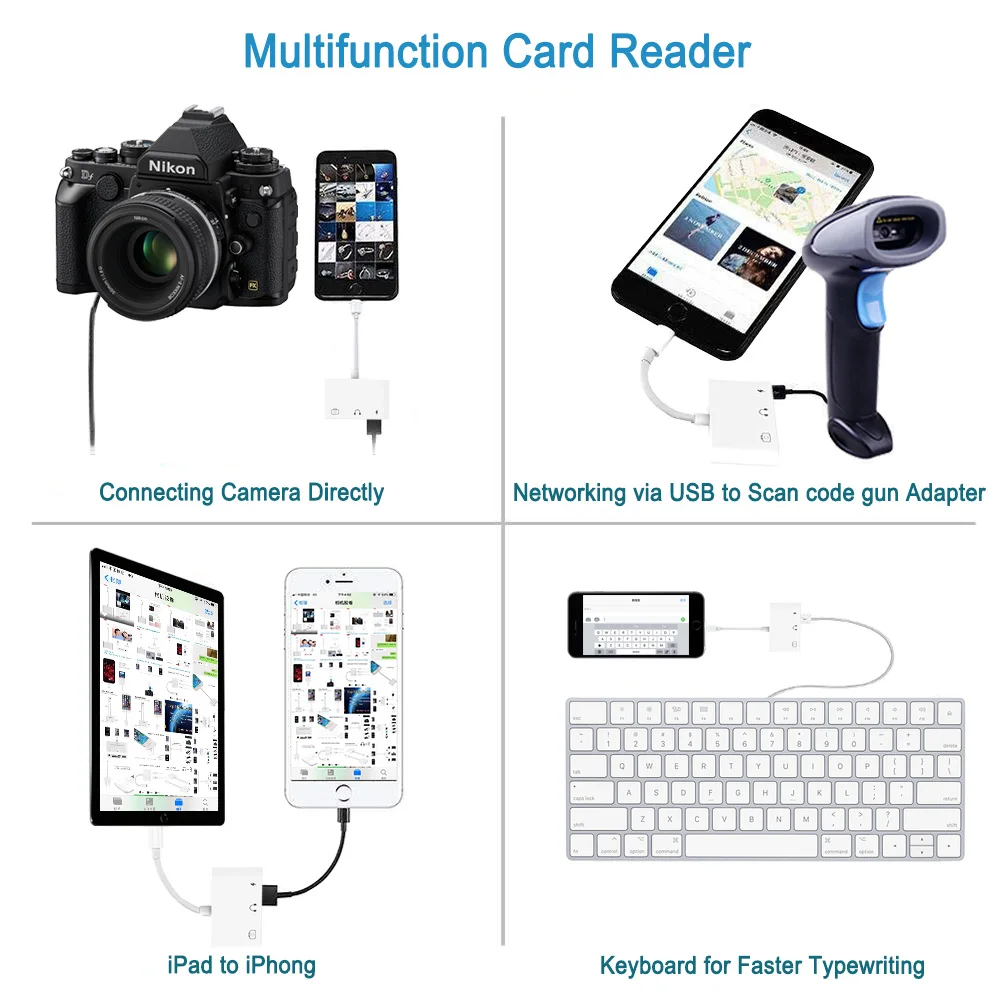 OTG Adapter For Lightning To USB 3 Camera Reader With 3 5mm Headphone Jack Connection Kits Data Sync For iPhone 12 X XR XS 8 7