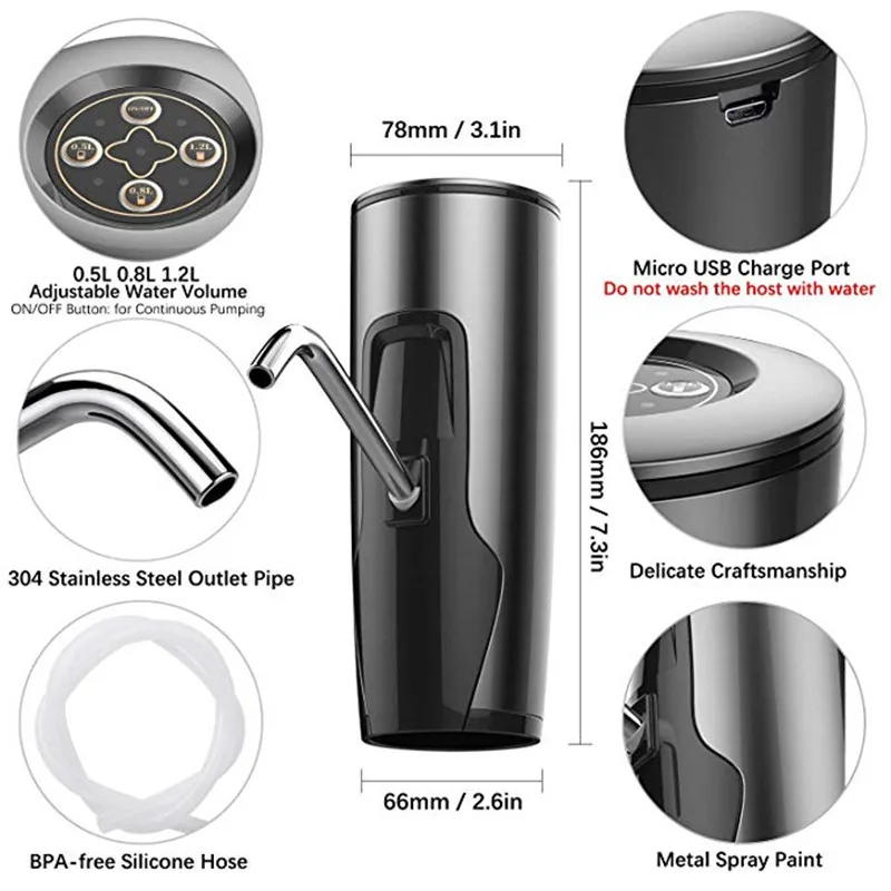 5 Gallon Water Jug Dispenser Portable Electric Drinking Water Dispenser Pump USB Rechargeable Battery For Kitchen Office